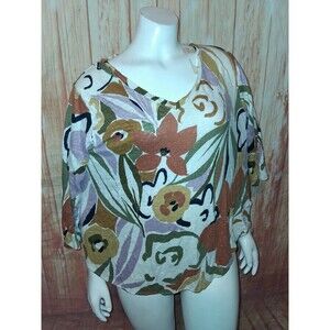 Rachel Zoe Multicolor Floral 3/4 Sleeve V-neck Blouse Sz 1X
